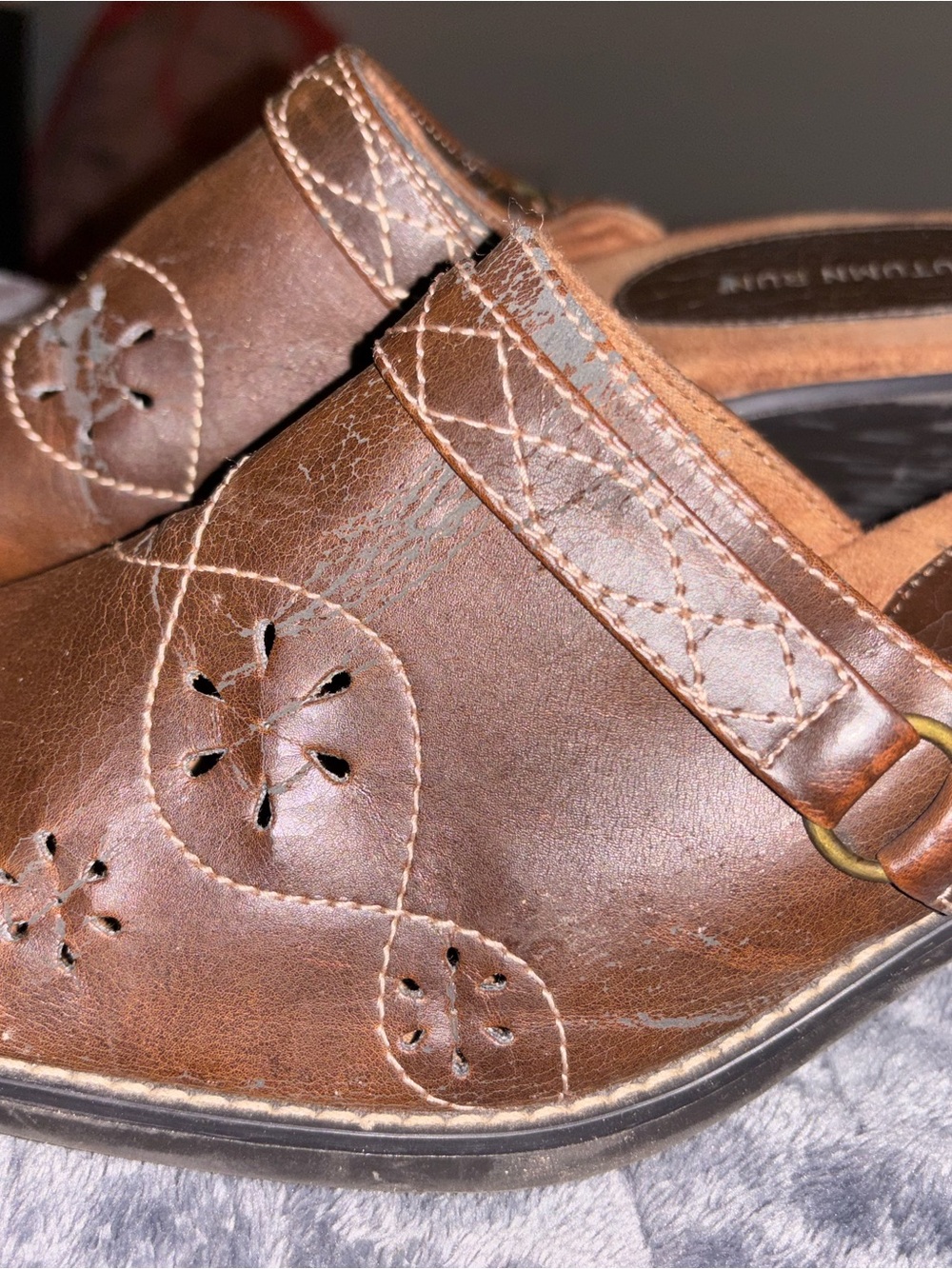 Women's Brown Leather Slip-On Clogs - Comfort Mule